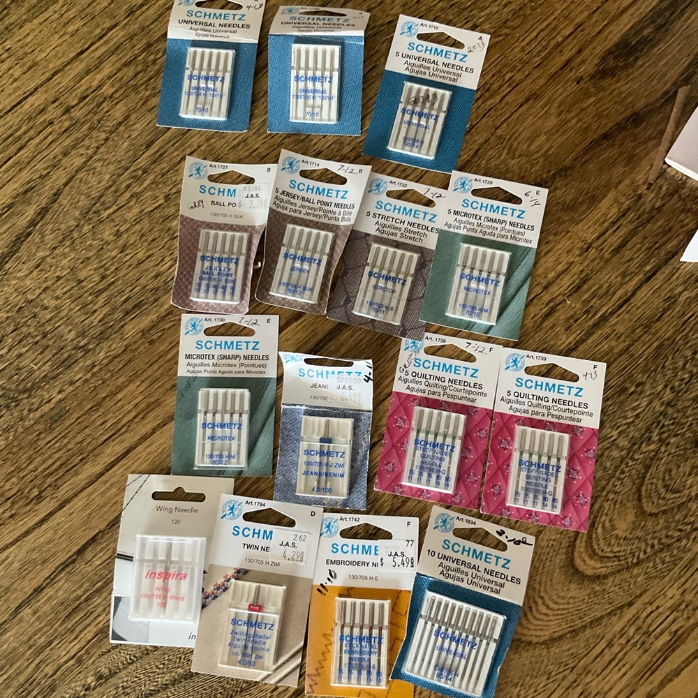 Bundle 13 packs NWT sewing machine needles, variety of sizes and packs, all new!